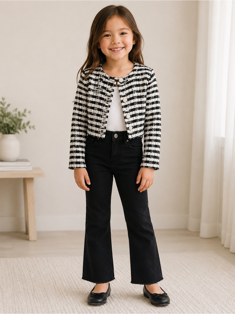 Zunie • NWT Black & White Tweed Girl's Cropped Jacket